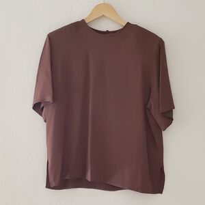 Nora Noh Silk Blouse Rich Chocolate Brown Boxy 1X XXL 100% Silk
